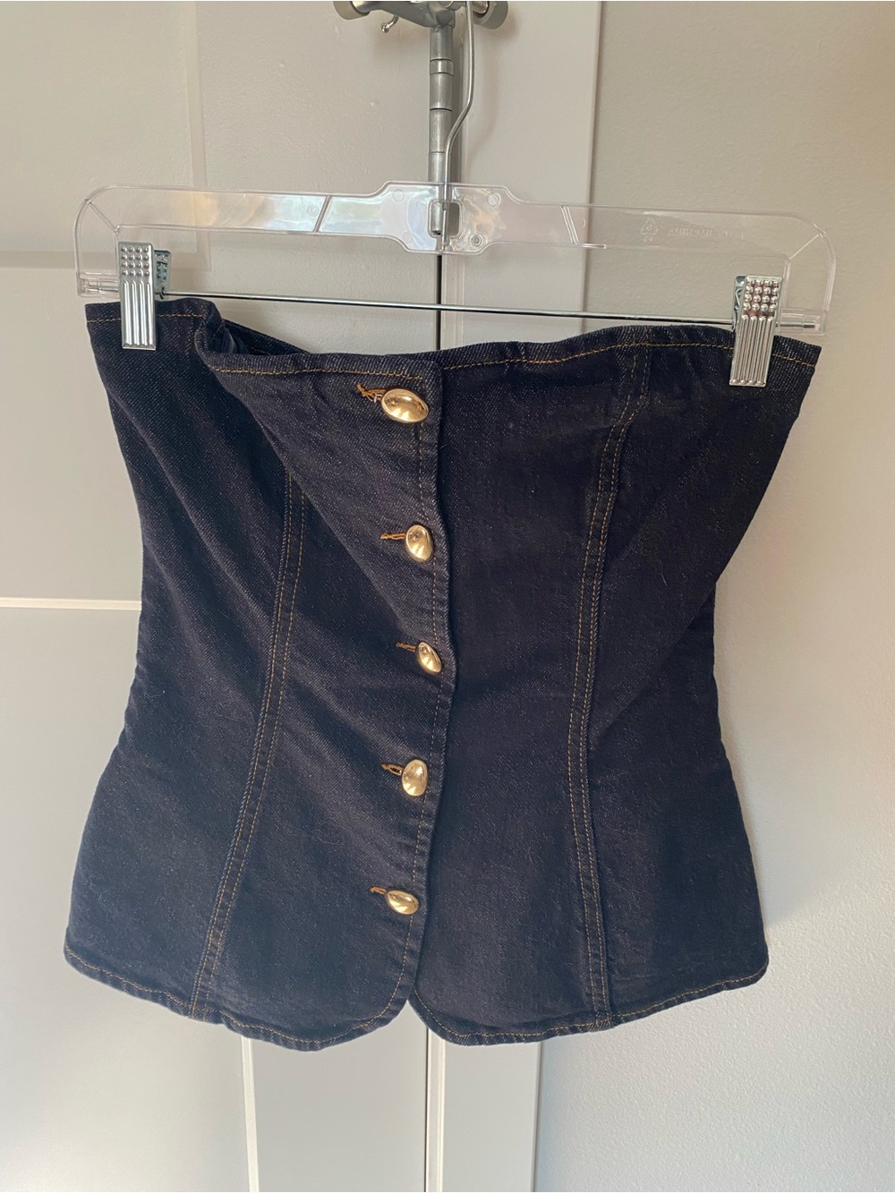 Fashion Nova Dark Blue Denim Jean top/corset/NWOT/gold button detail
